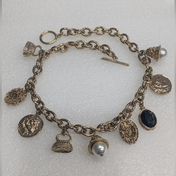 Vintage Statement Chunky Fob Golden Coin and Pearl Bead Necklace - Picture 10 of 13